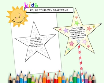 Christmas Bible Craft, Bible Verse Coloring Craft Sunday School, Jesus is the Light of The World Cut out, Printable Bible Verse Craft Kids