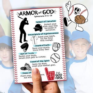 Armor of God-sportkaart voor honkbal, christelijk sportgebed voor kinderen, gebed voor atleten voor de wedstrijd, kerksportministerie, Sportsfest