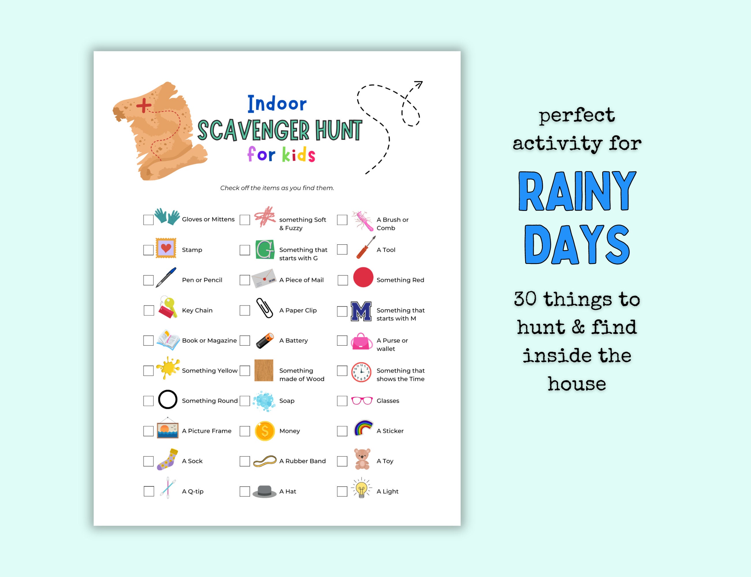 Kids Indoor Rainy Day Scavenger Hunt Printable Indoor Treasure Hunt for ...