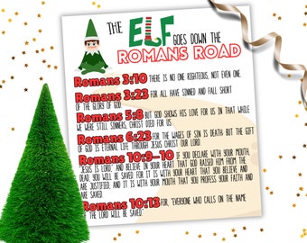 Romans Road Salvation Tract for Christmas Gospel Tracts, Plan of Salvation Printable, Christian Christmas Gift Tags, Christmas Elf Printable