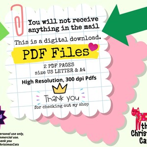 May include: Digital download graphic with the text "PDF Files" on a yellow banner. The image includes the text "You will not receive anything in the mail. This is a digital download." and the shop's logo.