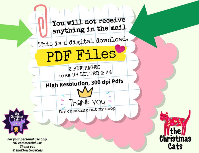 May include: Digital download graphic with the text "PDF Files" on a yellow banner. The image includes the text "You will not receive anything in the mail. This is a digital download." and the shop's logo.