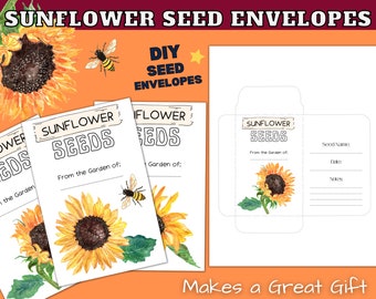 Sunflower Seed Envelope, Seed Packets, Printable Seed Packets, Add to a Thinking of You Card or Gift, Sunflower Card, Sunflower Gifts