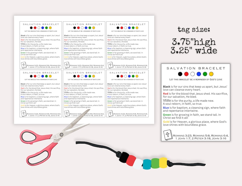 Farben der Erlösung Gedicht Armband Handwerk Karten, druckbare Bibel Lesson Craft, Glaube Armband Handwerk, Evangelium Gedicht Karten, Kinder Kirche Craft Bild 3