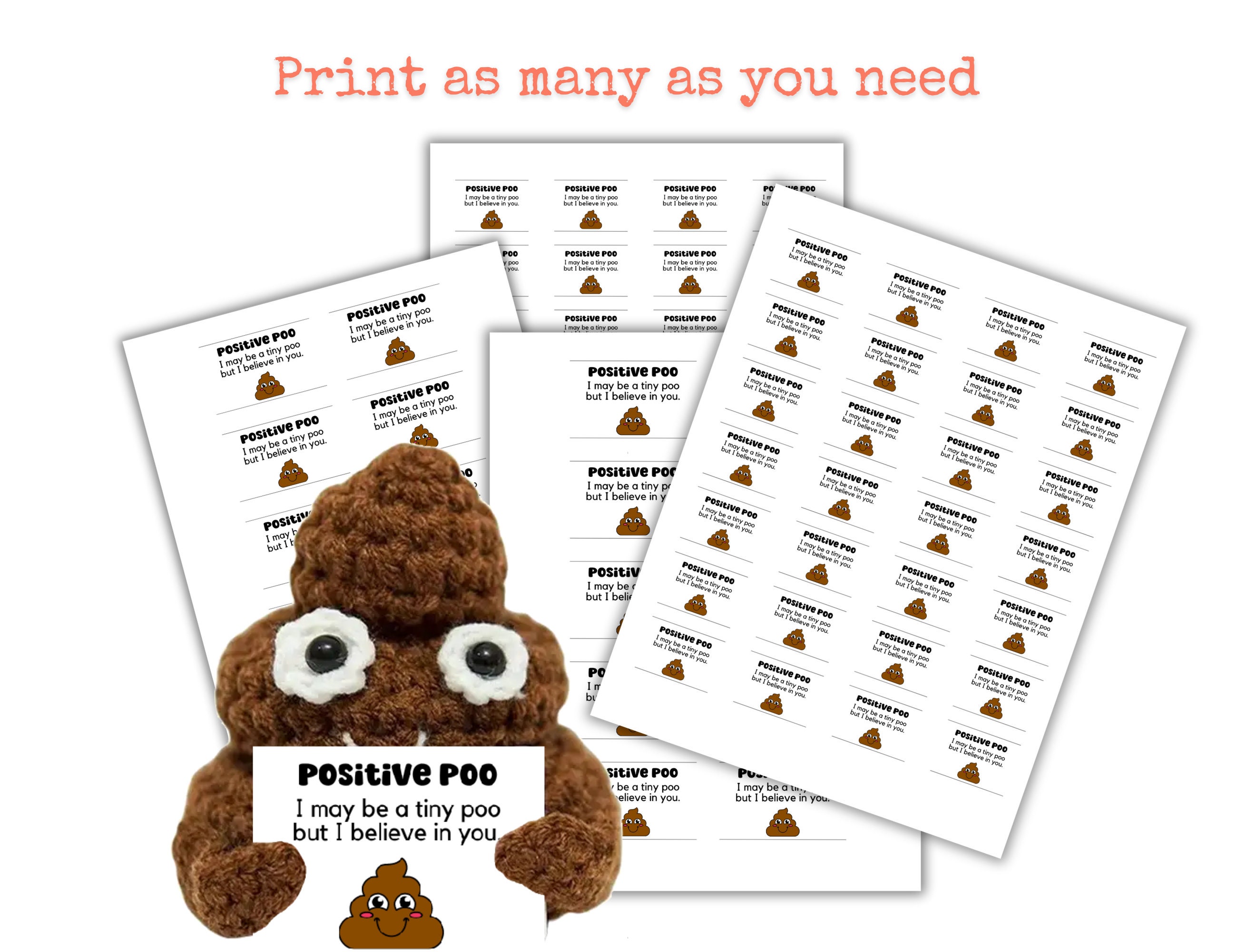 Positive Poo Signs for Crochet Poo, Printable Positive Poo Cards, Positive  Poo Tags / Label, Different Size Display Cards, Positive Poo Gift 
