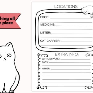 Printable Cat Sitter Notes, Pet Sitter Notes, Pet Sitter Instructions ...