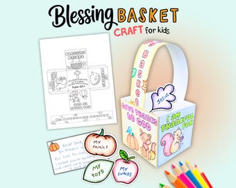 Blessing Basket Paper Craft, Fall Sunday School Lesson for Kids, Basket Paper Box, Thanksgiving Craft, Christian Fall Craft, Thankful Crafts