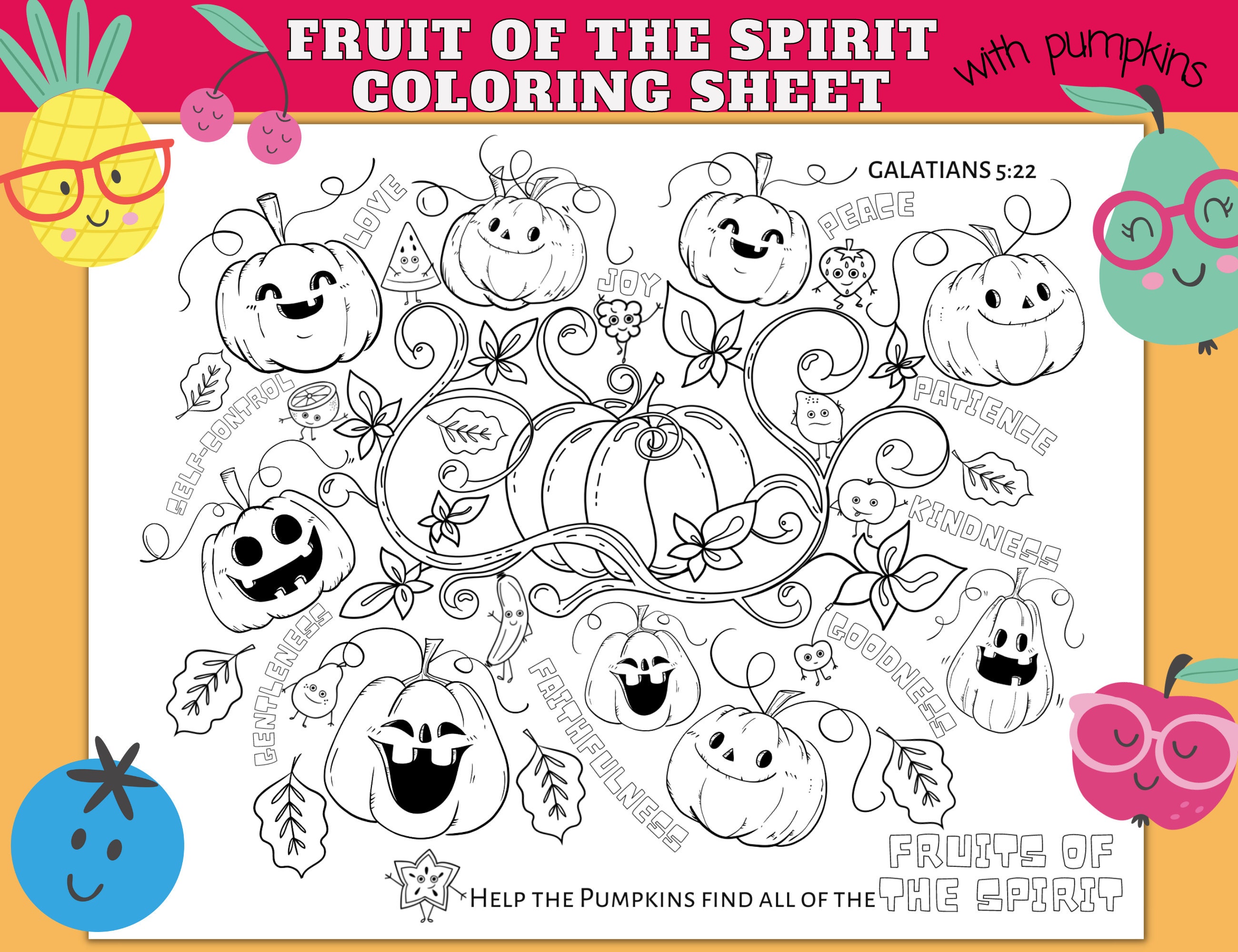 Fruit of the Spirit Coloring Page for Kids or Adults - Etsy