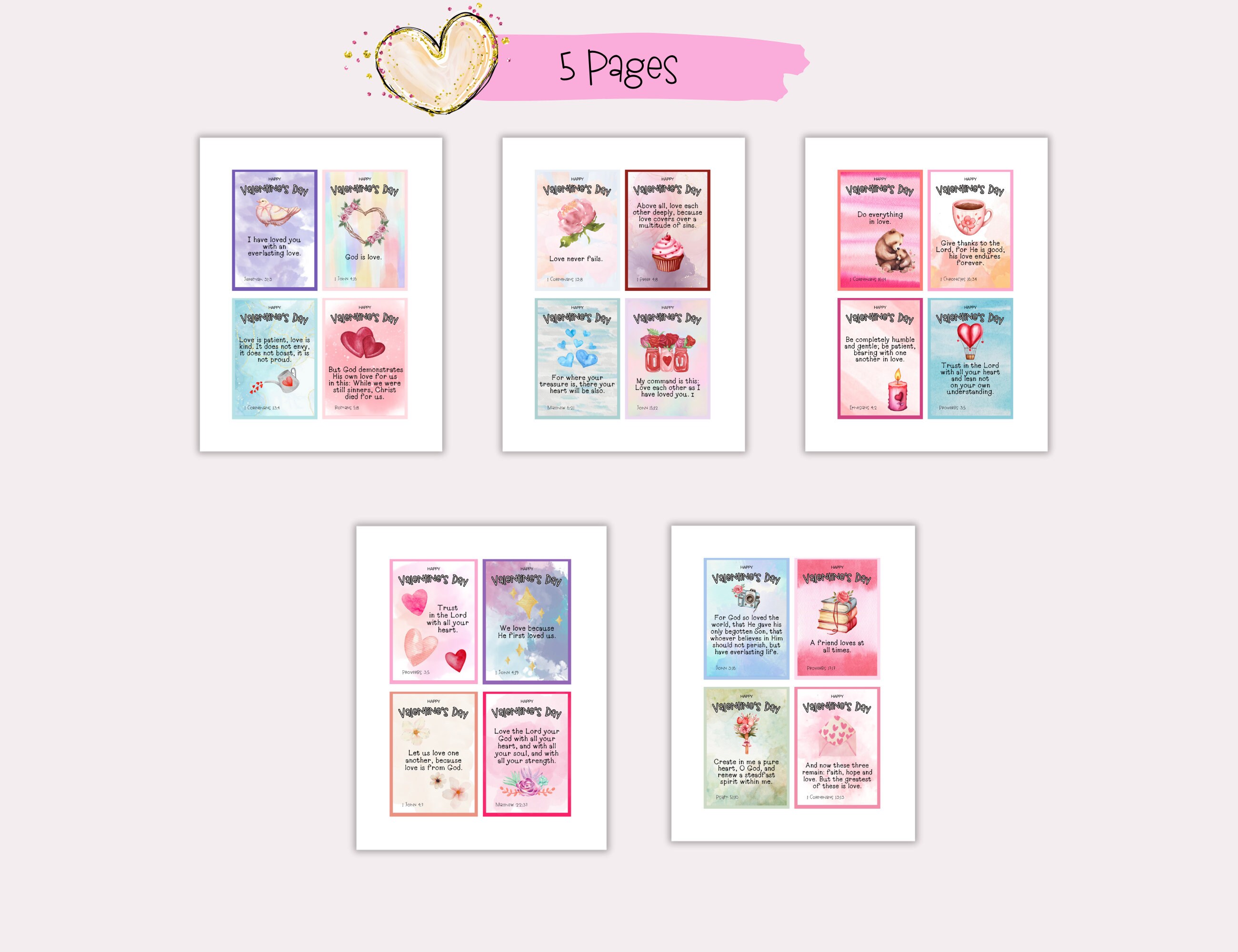 Valentine's Day Bible Verse Cards, Christian Valentines Day Printable ...