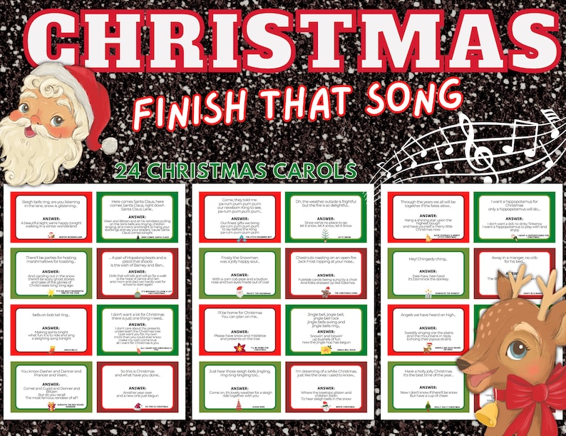 Christmas Carol Finish the Lyric Christmas Game, Printable Christmas