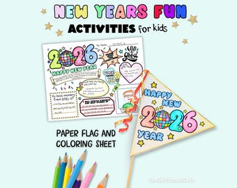 New Years Bible Craft for Kids, Coloring Activity Sheet and Paper Pennant Flag Printable, New Year's Eve Fun Christian Coloring Pages