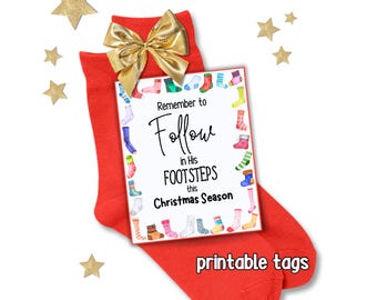 Follow in His Footsteps Christmas Gift Tags for Socks, Christian Christmas Gift Tags, Religious Christmas, Church Gifts, Sunday School Gift