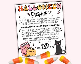 Halloween-Gebetsmarken, Christliche Halloween-Tags, Halloween-Evangelium, Religiöse Halloween-Tags, Stamm oder Leckerei-Ideen, Halloween-Süßigkeit Tags