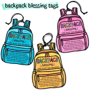 Rucksack-Segensanhänger, Segen der Rucksäcke, Back to School Blessing-Gebet, Rucksack-Gebet, Erster Schultagsgebets-Geschenkanhänger