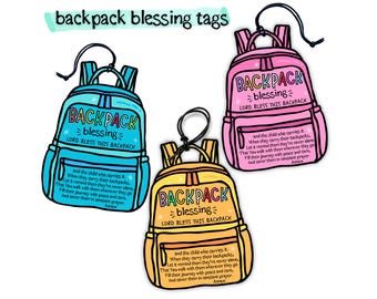 Rucksack-Segensanhänger, Segen der Rucksäcke, Back to School Blessing-Gebet, Rucksack-Gebet, Erster Schultagsgebets-Geschenkanhänger