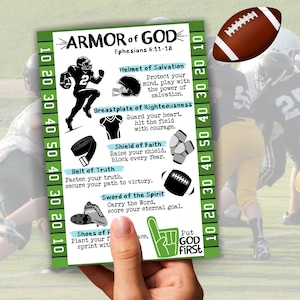 Carte de sport Armor of God pour le football, prière sportive chrétienne pour enfants, prière d'athlète avant le match, ministère des Sports de l'église, fête du sport