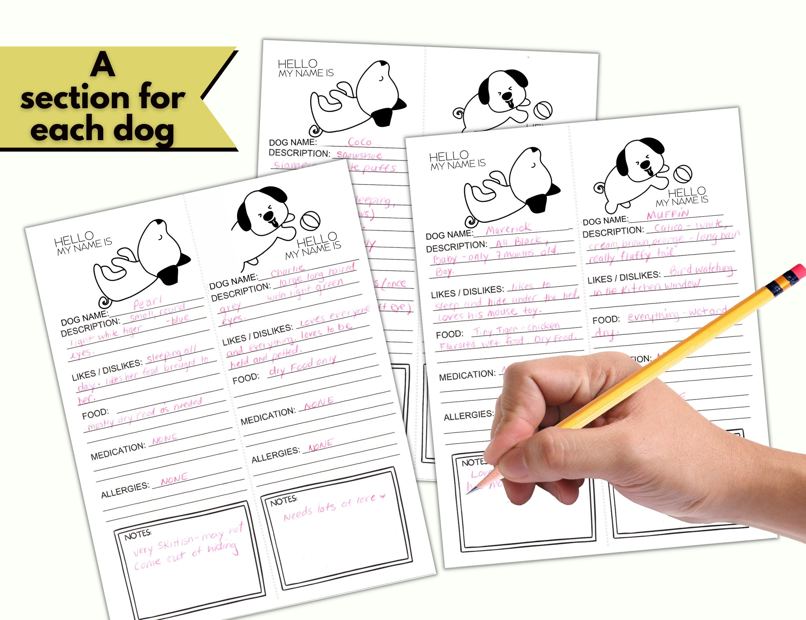 Printable Dog Sitter Notes Pet Sitter Notes / Checklist Pet Etsy