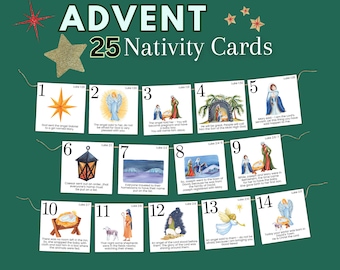 Advent Scripture Cards, Nativity Advent Calendar, Advent Nativity Cards, Advent Calendar Scripture Cards, Nativity Advent Cards, DIY Advent
