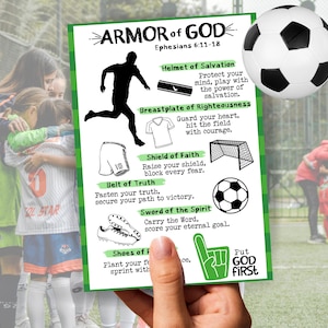 Cartão esportivo Armor of God para futebol, oração esportiva cristã para crianças, oração do atleta antes do jogo, ministério esportivo da igreja, festival esportivo