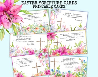 Easter Scripture Cards Christian Easter Bible Verse Card, Easter Sunday Table Cards, Easter Tract, Resurrection Bible Verses Cards Printable