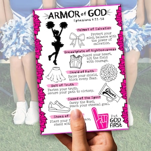 Rüstung Gottes Sportkarte für Cheerleader, christliches Sportgebet für Kinder, Athletengebet, Mädchen-Beifallgebet, Mädchen-Cheerleadergeschenk