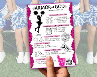 Rüstung Gottes Sportkarte für Cheerleader, christliches Sportgebet für Kinder, Athletengebet, Mädchen-Beifallgebet, Mädchen-Cheerleadergeschenk