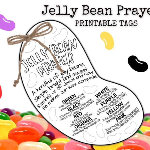 Jesus Jelly Bean Prayer Tag Easter Treat Handout for Kids, School & Church Treat Tags for Easter, Christian Easter Tags, Craft Coloring Tags