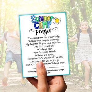 Zomerkamp kindergebedskaart, aanmoedigingscadeau voor kinderen die op kamp gaan, een cadeaukaart voor kampgebed, ik denk aan je bij kamp cadeau-ideeën