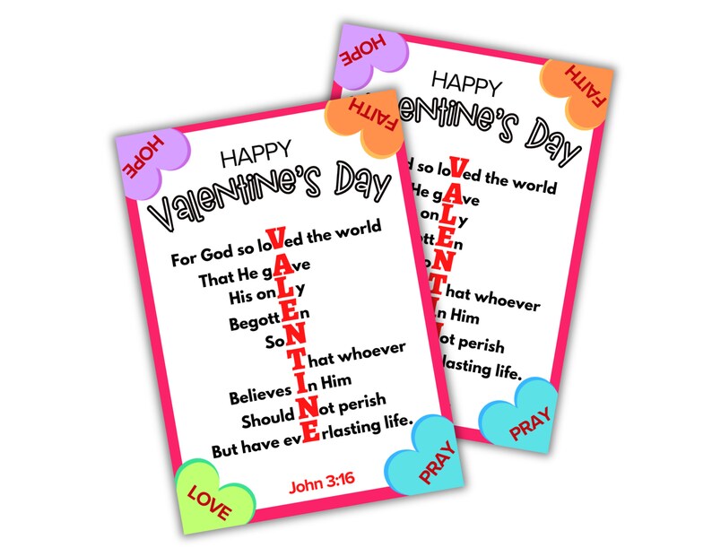 John 3:16 Valentine's Day Bible Verse Cards, Printable Scripture Cards ...