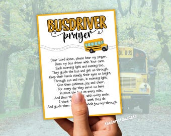 Bus Driver Prayer, Bus Driver Appreciation Gift, School Bus Driver Card, Gift Ideas for Bus Drivers, Card for Bus Driver from Child