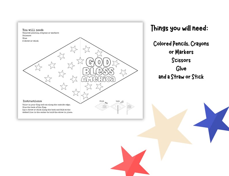 God Bless America Coloring Flag Activity for Kids, Printable Flag on a ...