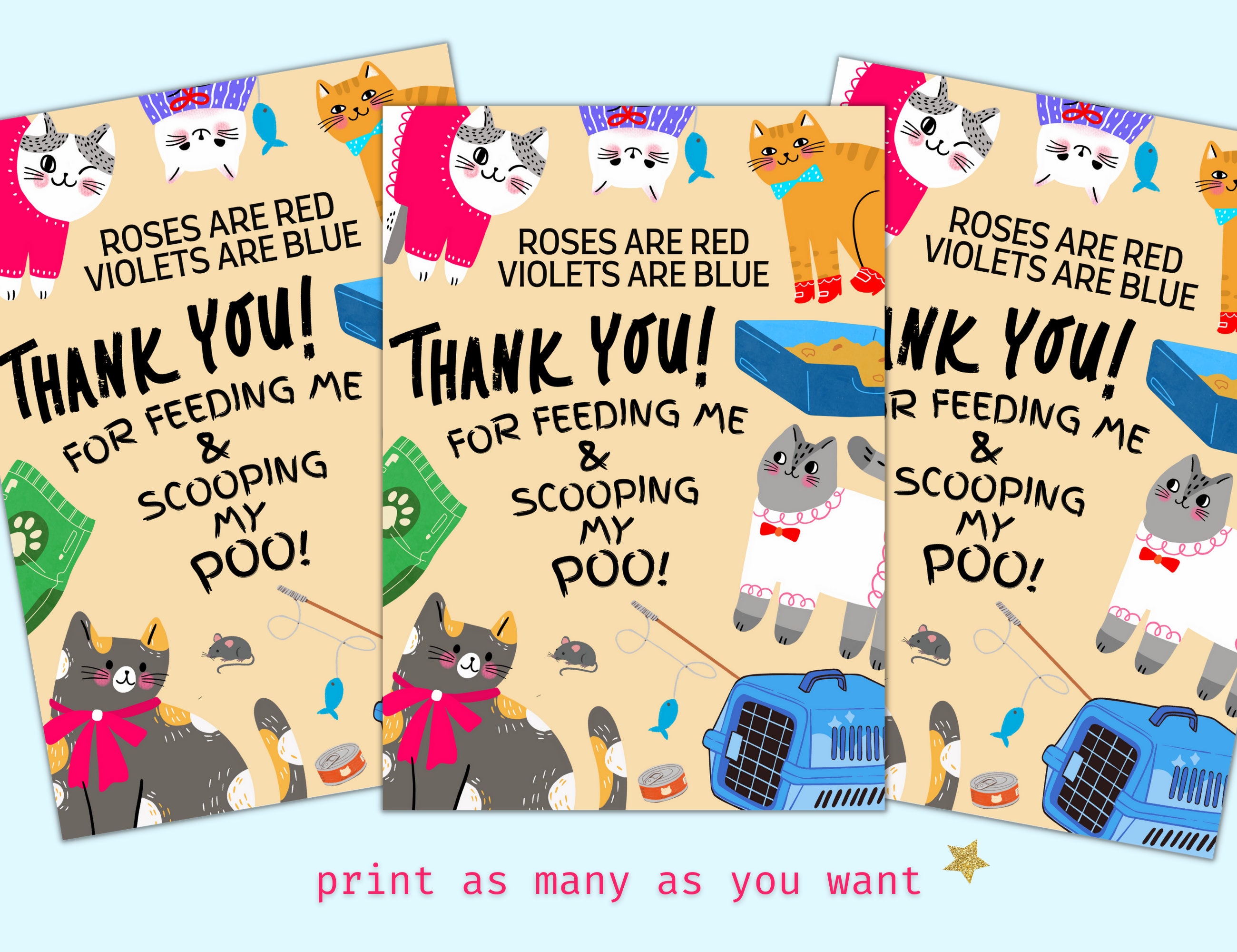 Pet Sitter Printable Card Funny Card for Cat Sitter - Etsy
