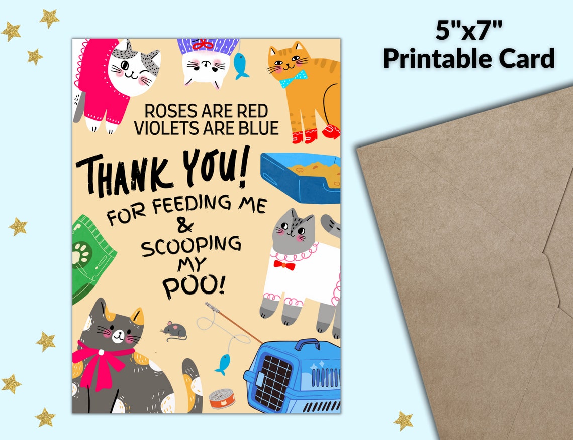 Pet Sitter Printable Card Funny Card for Cat Sitter - Etsy