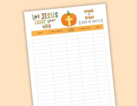 Trunk or Treat Sign Up Sheet, Halloween Sign-up Sheet for Trunk or Treat for Church and School, Trunk or Treat ideas, Trunk or Treat Flyer