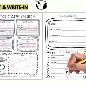Printable Dog Sitter Notes, Pet Sitter Notes / Checklist, Pet Sitter ...