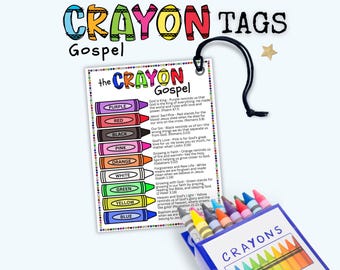 Crayon Gospel Plan of Salvation Printable Gift Tags, Crayon Bible Verse Gift Tag for Christian School or Church, Back to School Blessing Tag