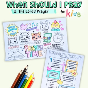 How to Pray Coloring Activity & The Lord&#39;d Prayer Coloring Sheet for Kids, Prayer Worksheet for Children, When Should I Pray, Learn to Pray