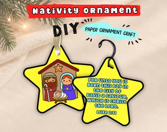 Christmas Star Paper Ornament Craft for kids, Printable Nativity Coloring Activity, Nativity Craft, Star of Bethlehem Craft, Bible Verse