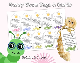 Worry Worm Tags & Worry Worm Cards for Crochet Worms, Loom worms, The Worry Worm Poem Tags Cards for Bags Worry Worm Gift Tags for Worrying