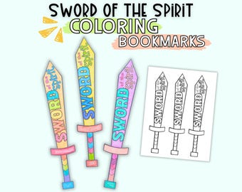 Sword of the Spirit Armor of God Bookmark Coloring Activity for Kids, Printable Sword Bookmark, Cut & Color Bible Lesson for Kids, VBS Craft