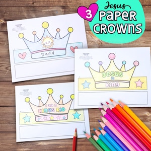 Jesus is King Paper Crown Printable Activity, Paper Crown Craft for Sunday School, Kids Coloring Activity Jesus Crown, Paper Crown Template