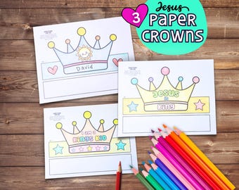 Jesus é Rei Atividade para Imprimir com Coroa de Papel, Artesanato com Coroa de Papel para Escola Dominical, Atividade para Colorir para Crianças Coroa de Jesus, Modelo de Coroa de Papel