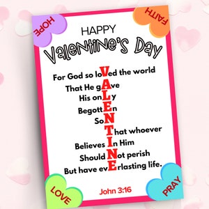 Johannes 3:16 Valentinstag Bibel-Vers-Karten, druckbare Schriftkarten, christlicher Valentinstag, Bibel-Valentinstag für Kinder, Valentinstag-Akronym