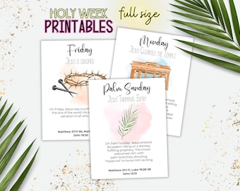 Holy Week Printable, Easter Story, Easter Advent Printable, Easter Scripture Cards, Holy Week Countdown, Holy Week Study Cards, Full Size