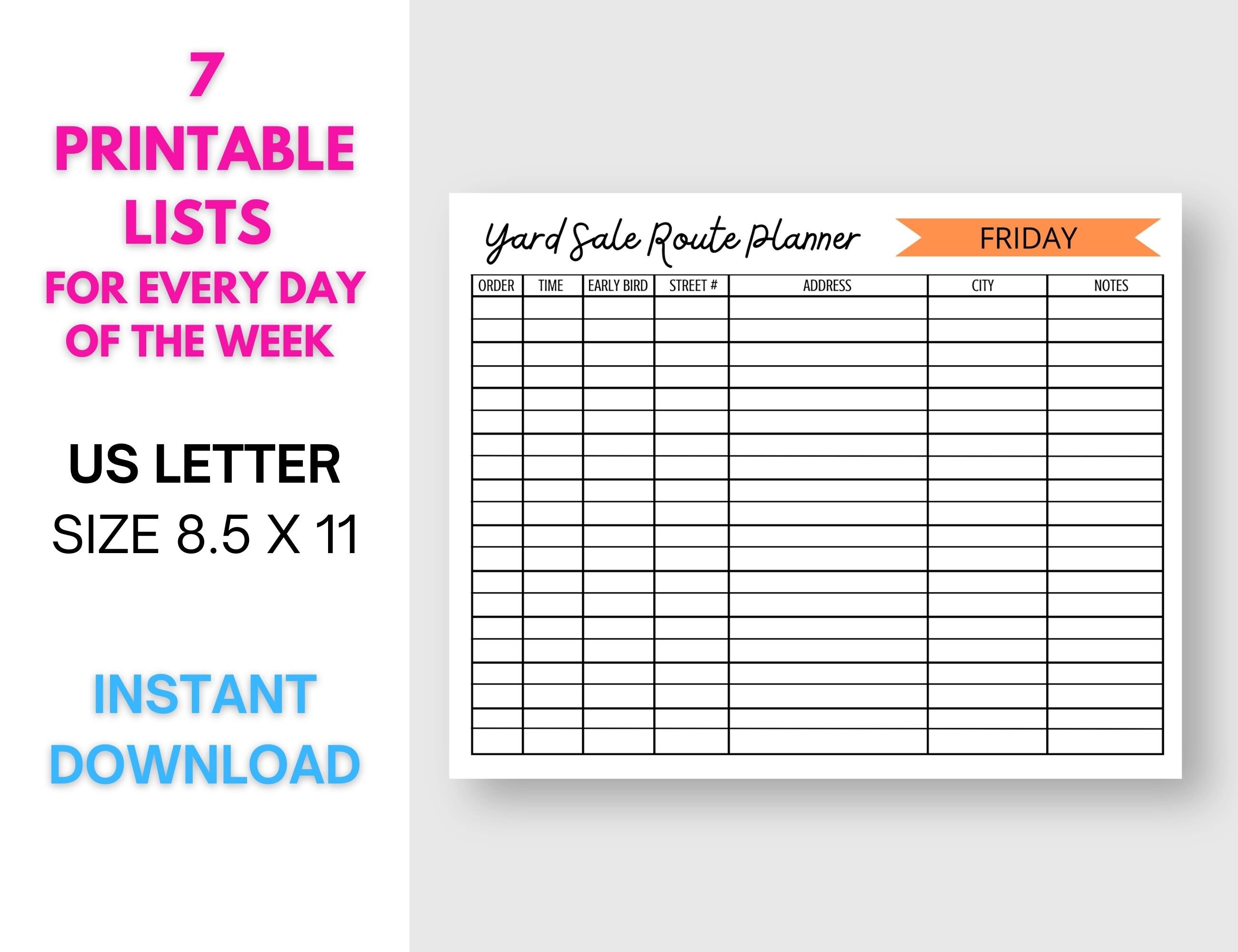 Yard Sale Route Planner Tracker for Garage Sales List Etsy