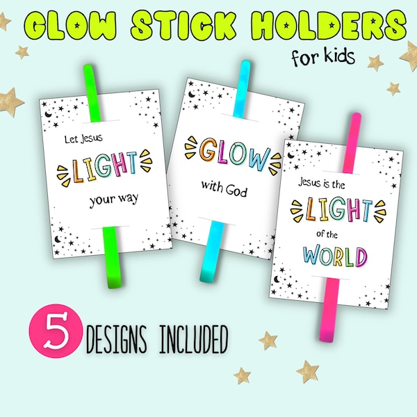 Glow Stick Tags, Let Your Light Shine, Glow Stick Gift Tag Holders for Glow Bracelets, Glow Stick Favors for Christian Halloween Class Gift