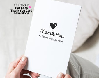 Thank You Vet Card for Veterinarian Pet Loss Card, Vet Thank you Card, Vet Tech Thank you Card, Printable Pet Loss Thank You for helping us