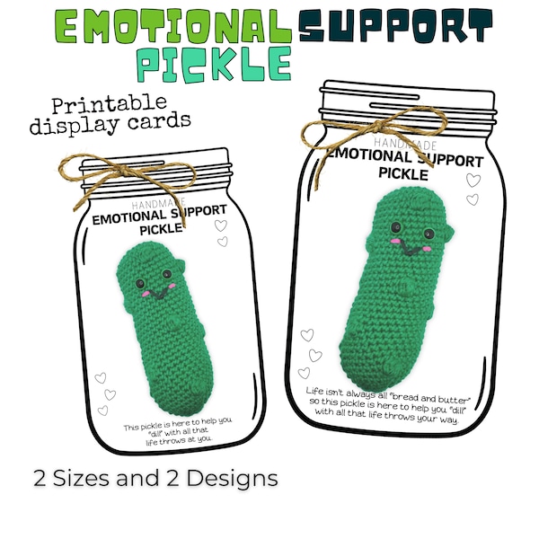 Emotional Support Pickle Display Cards, Tags for Crochet Pickles, Crochet Pickle Tags Positive Pickle Jar Shaped Display Cards for Pickles