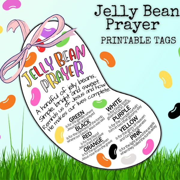 Jesus Jelly Bean Prayer Tag Easter Treat Handout for Kids, Church / School Tags for Easter, Christian Easter Tags, Easter Tag Jelly Beans