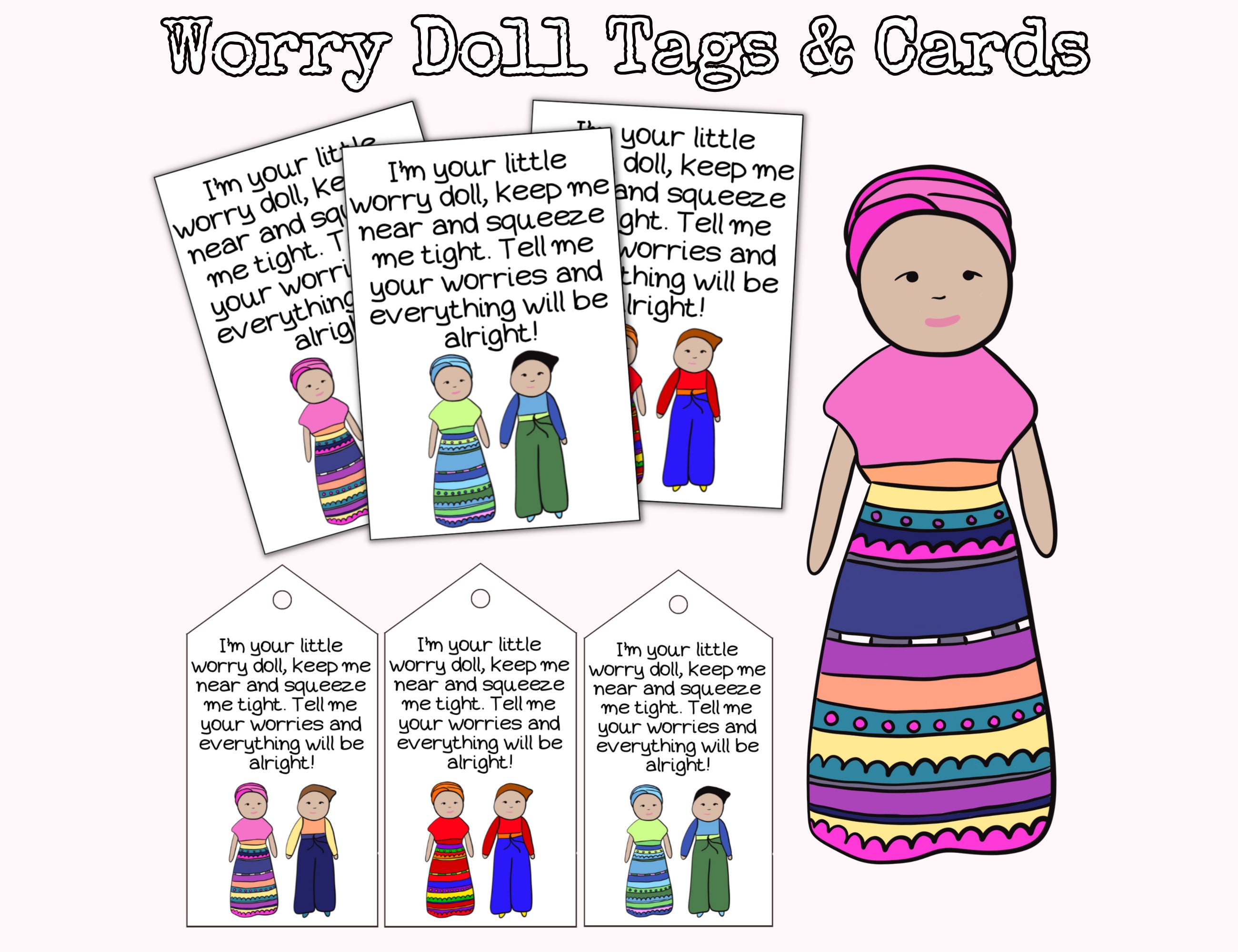 Worry Doll Tags Cards Worry Doll Card for Little Guatemala Doll Little Mexican Doll Worry Doll Poem the Legend of the Worry Doll Etsy